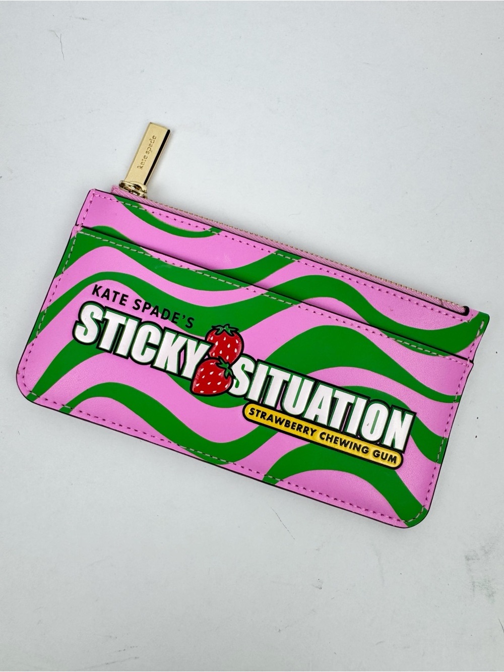 kate spade Pink & Green Stripe "Sticky Situation" Strawberry Novelty Card Holder